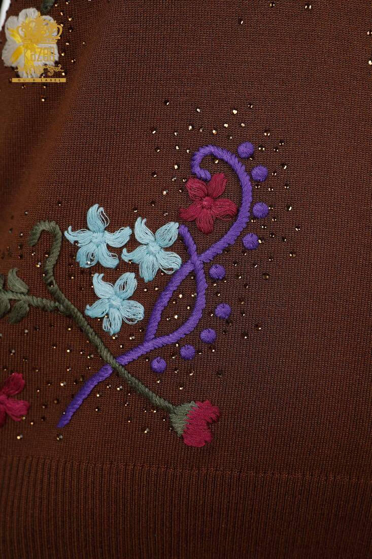 Women's Knitwear Floral Embroidery Brown - 16445 | KAZEE