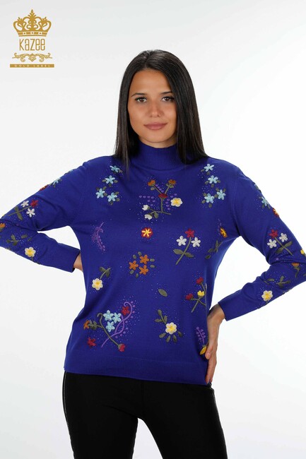 Women's Knitwear Flower Embroidered Saks - 16445 | KAZEE - Thumbnail