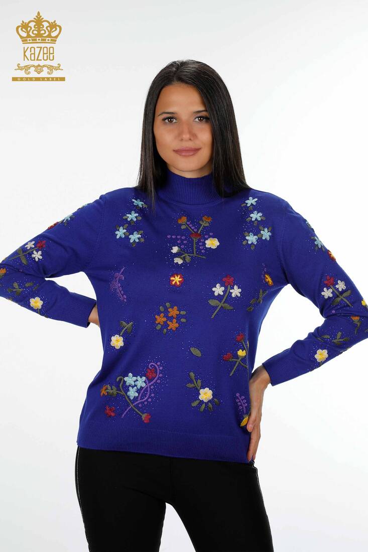 Women's Knitwear Flower Embroidered Saks - 16445 | KAZEE