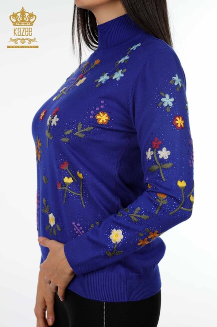 Women's Knitwear Flower Embroidered Saks - 16445 | KAZEE - Thumbnail