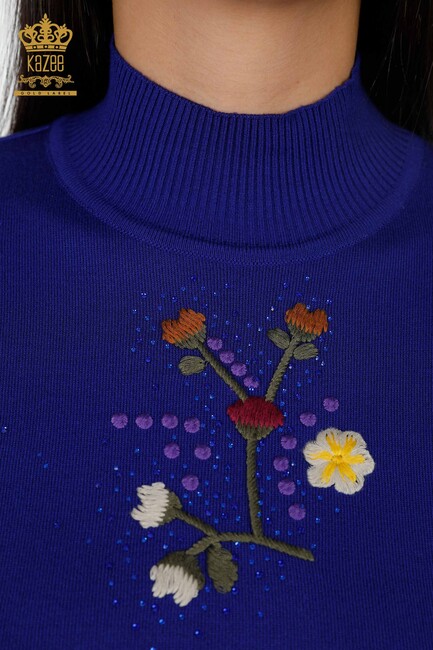 Women's Knitwear Flower Embroidered Saks - 16445 | KAZEE - Thumbnail