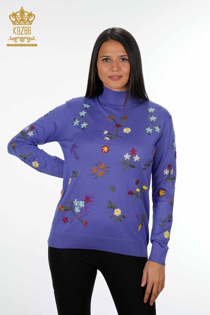 Women's Knitwear Floral Embroidery Violet - 16445 | KAZEE - Thumbnail