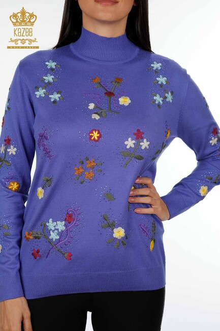 Women's Knitwear Floral Embroidery Violet - 16445 | KAZEE - Thumbnail