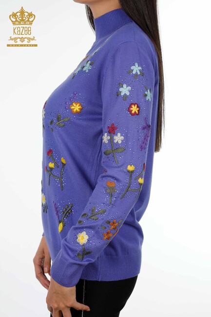 Women's Knitwear Floral Embroidery Violet - 16445 | KAZEE - Thumbnail