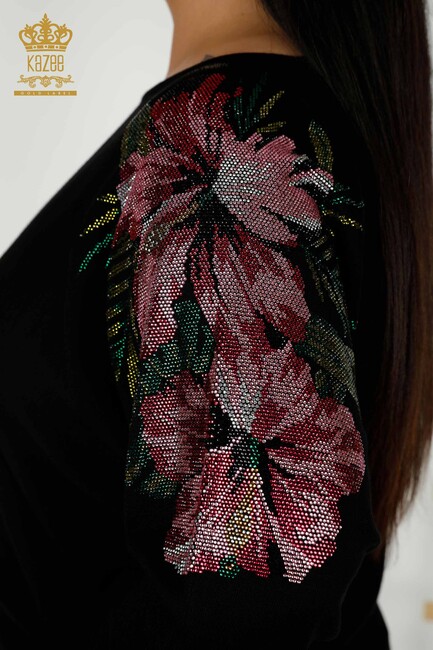 Women's Knitwear Floral Pattern Black - 16133 | KAZEE - Thumbnail