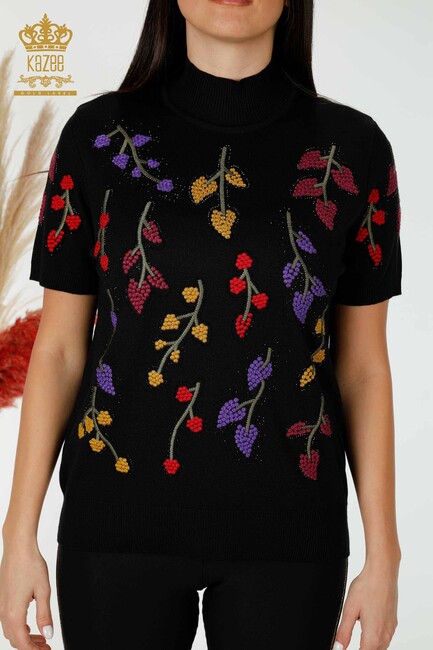 Women's Knitwear Floral Pattern Black - 16753 | KAZEE - Thumbnail