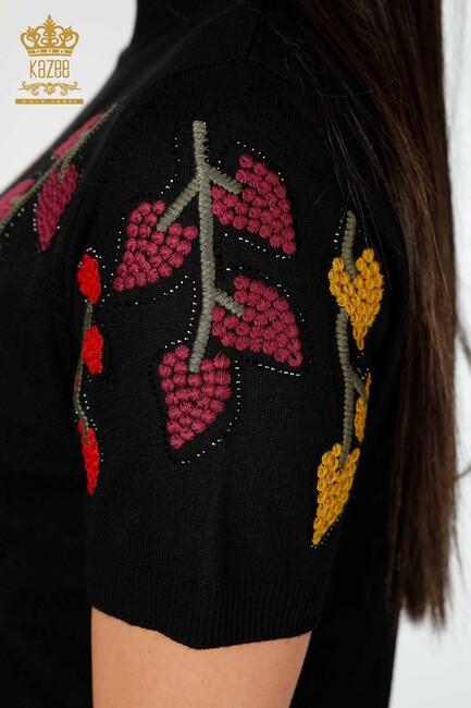 Women's Knitwear Floral Pattern Black - 16753 | KAZEE - Thumbnail