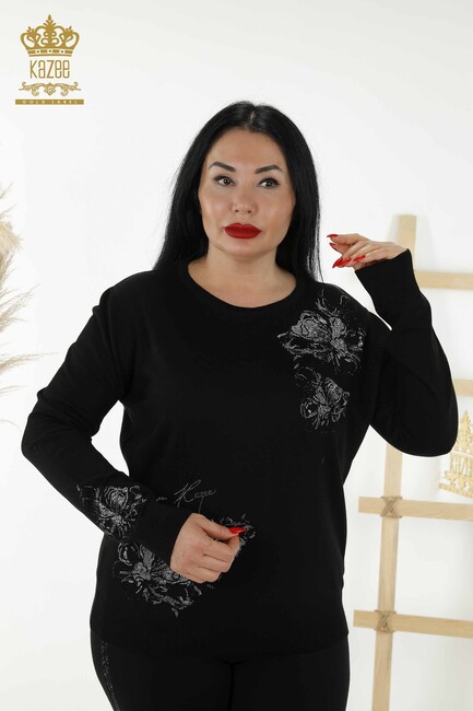 Women's Knitwear Floral Pattern Black - 30152 | KAZEE - Thumbnail