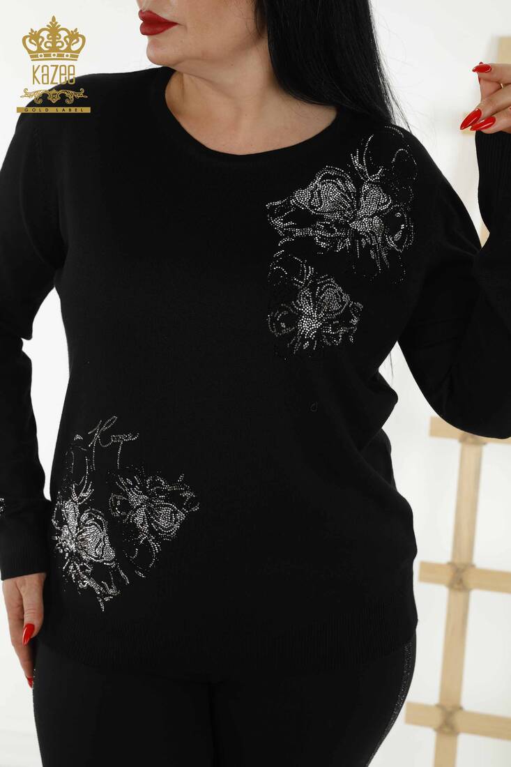 Women's Knitwear Floral Pattern Black - 30152 | KAZEE