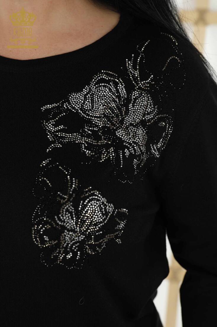 Women's Knitwear Floral Pattern Black - 30152 | KAZEE