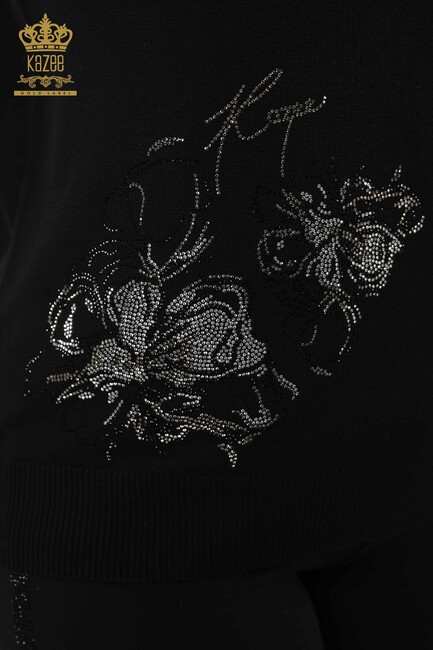 Women's Knitwear Floral Pattern Black - 30152 | KAZEE - Thumbnail