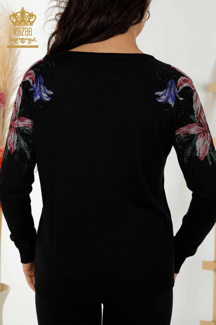 Women's Knitwear Floral Pattern Black - 30188 | KAZEE - Thumbnail