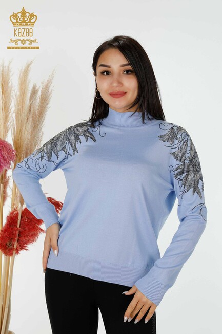 Women's Knitwear Floral Pattern Blue - 16597 | KAZEE - Thumbnail