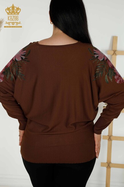 Women's Knitwear Floral Patterned Brown - 16133 | KAZEE - Thumbnail