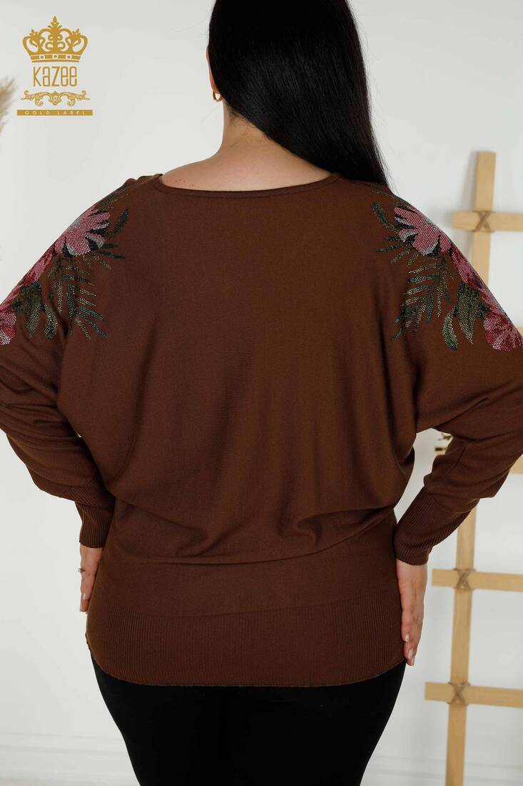 Women's Knitwear Floral Patterned Brown - 16133 | KAZEE