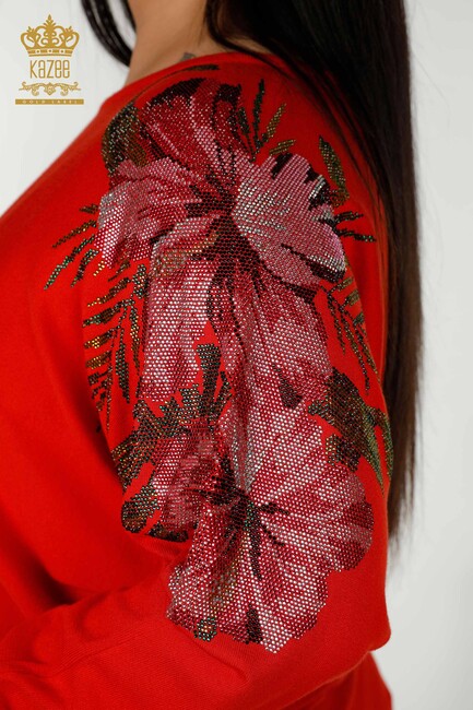 Women's Knitwear Floral Pattern Coral - 16133 | KAZEE - Thumbnail