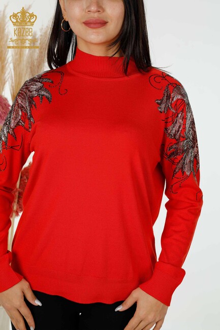 Women's Knitwear Floral Pattern Coral - 16597 | KAZEE - Thumbnail