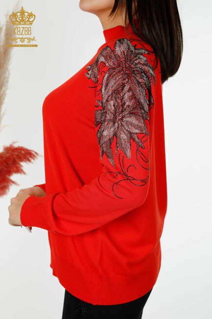 Women's Knitwear Floral Pattern Coral - 16597 | KAZEE - Thumbnail