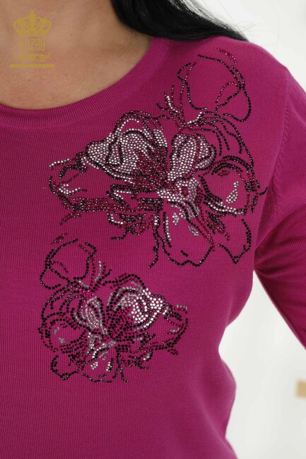 Women's Knitwear Floral Patterned Fuchsia - 30152 | KAZEE - Thumbnail