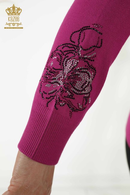 Women's Knitwear Floral Patterned Fuchsia - 30152 | KAZEE - Thumbnail