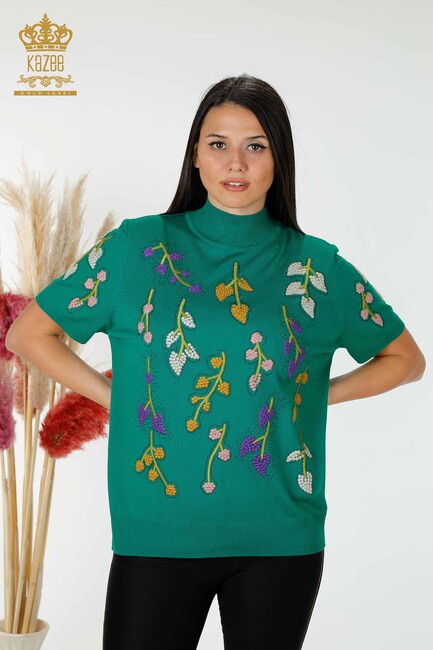 Women's Knitwear Floral Pattern Green - 16753 | KAZEE - Thumbnail