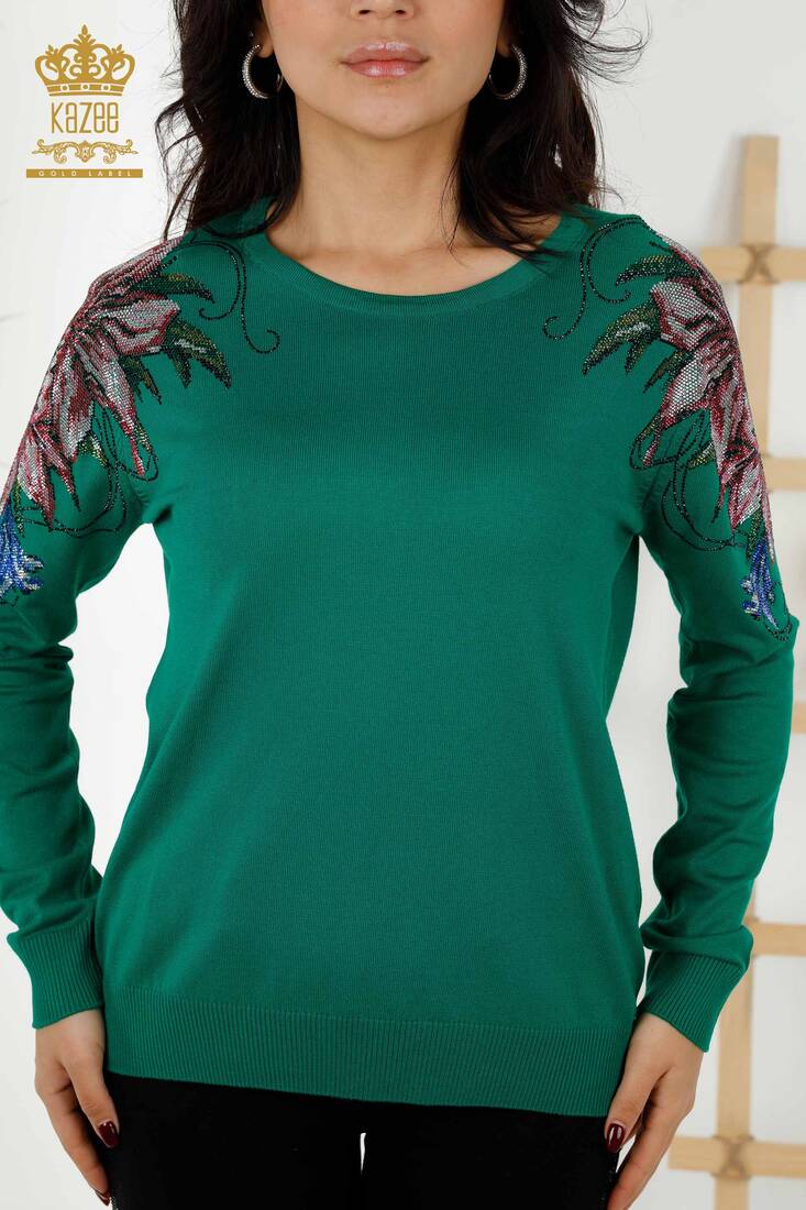 Women's Knitwear Floral Pattern Green - 30188 | KAZEE