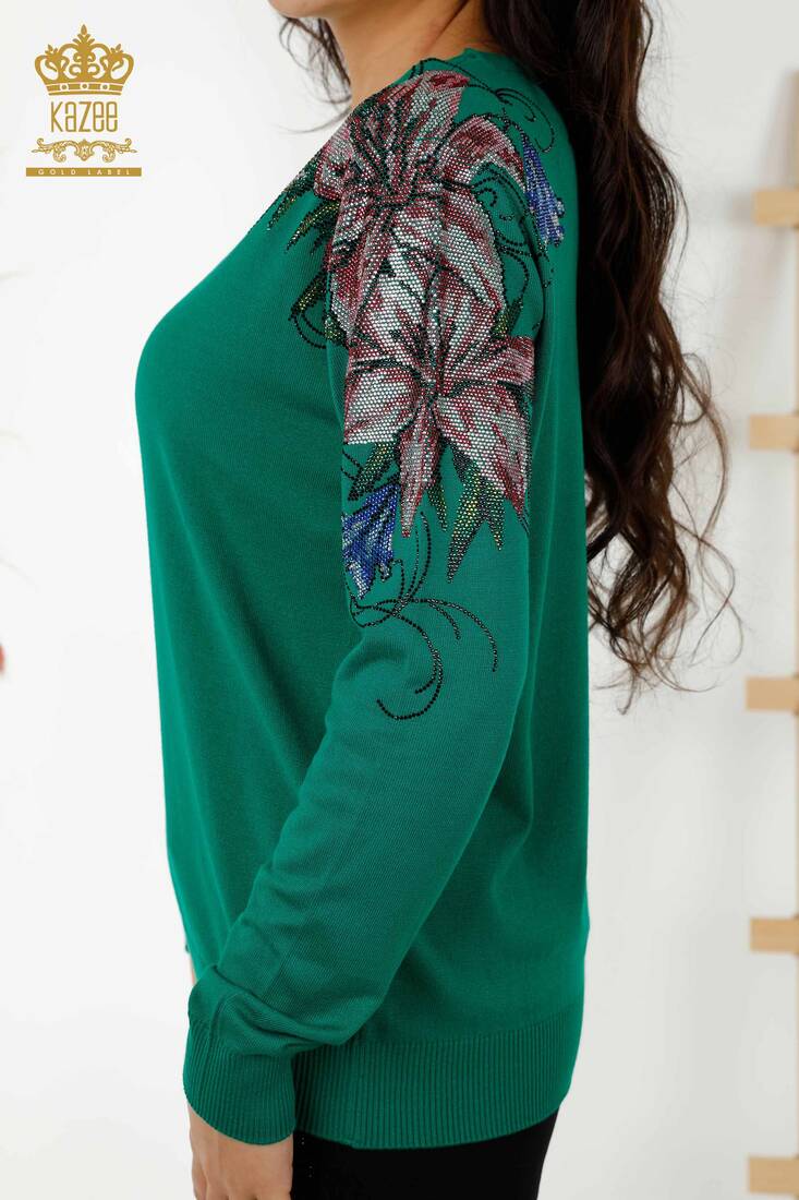 Women's Knitwear Floral Pattern Green - 30188 | KAZEE