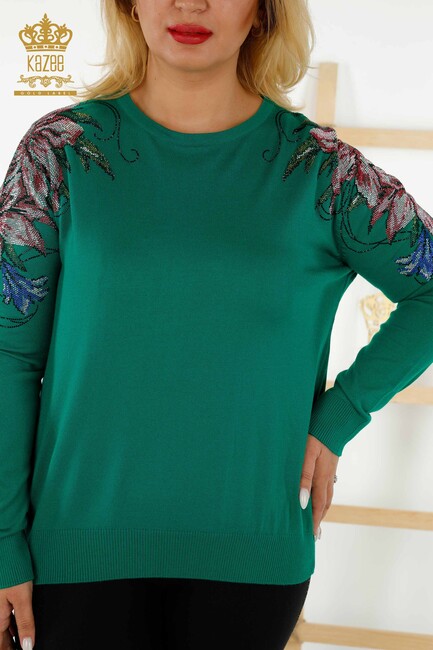 Women's Knitwear Floral Pattern Green - 30230 | KAZEE - Thumbnail