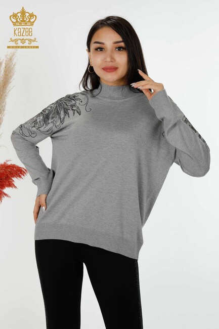 Women's Knitwear Floral Pattern Gray - 16597 | KAZEE - Thumbnail