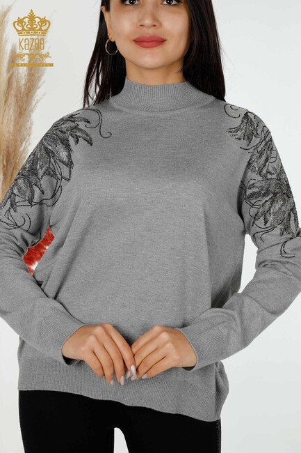 Women's Knitwear Floral Pattern Gray - 16597 | KAZEE - Thumbnail