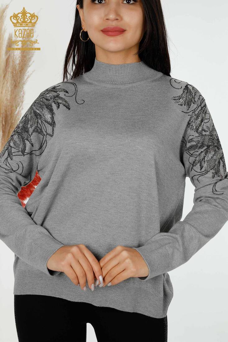 Women's Knitwear Floral Pattern Gray - 16597 | KAZEE