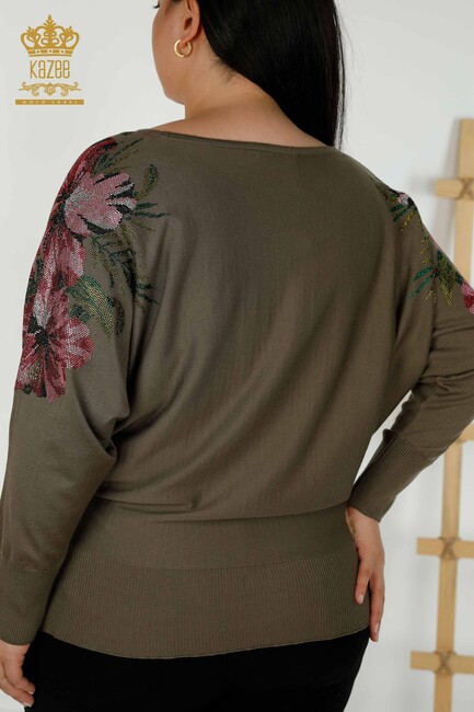 Women's Knitwear Floral Patterned Khaki - 16133 | KAZEE - Thumbnail