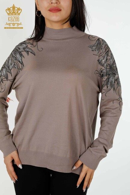 Women's Knitwear Floral Patterned Mink - 16597 | KAZEE - Thumbnail