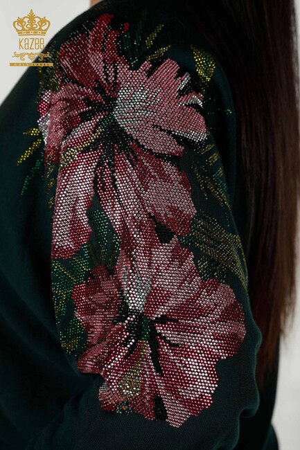 Women's Knitwear Floral Pattern Dark Green - 16133 | KAZEE - Thumbnail