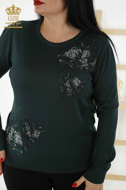 Women's Knitwear Floral Patterned Navy Blue - 30152 | KAZEE - Thumbnail