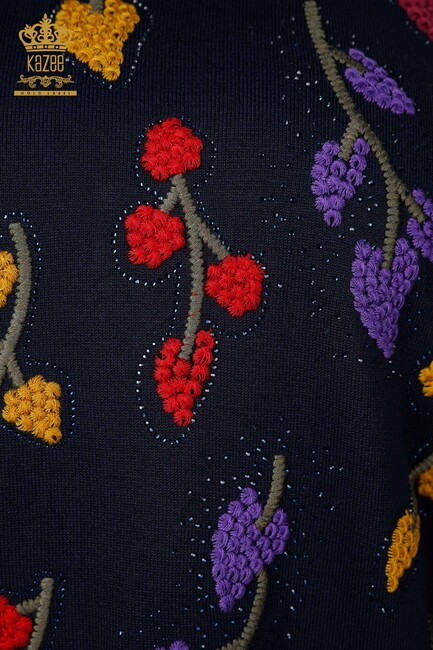 Women's Knitwear Floral Patterned Navy Blue - 16753 | KAZEE - Thumbnail