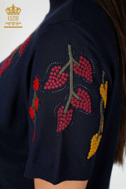 Women's Knitwear Floral Patterned Navy Blue - 16753 | KAZEE - Thumbnail