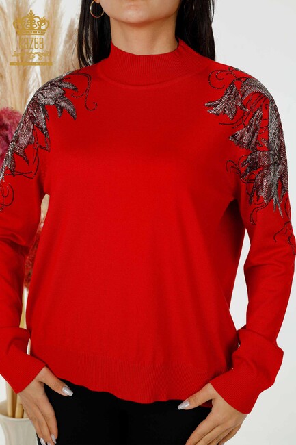 Women's Knitwear Floral Pattern Red - 16597 | KAZEE - Thumbnail