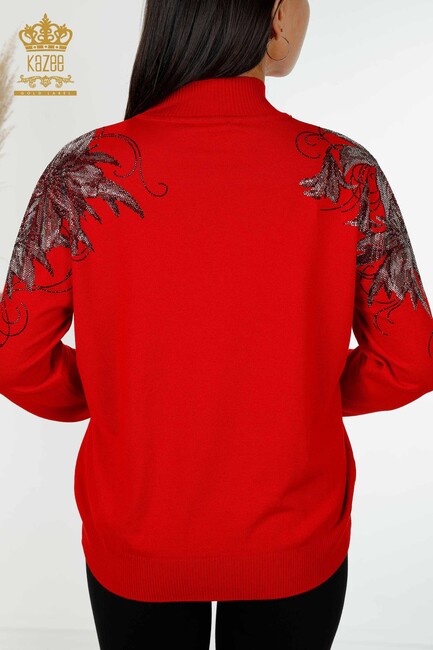 Women's Knitwear Floral Pattern Red - 16597 | KAZEE - Thumbnail