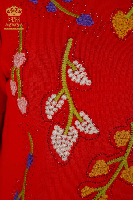 Women's Knitwear Floral Pattern Red - 16753 | KAZEE - Thumbnail