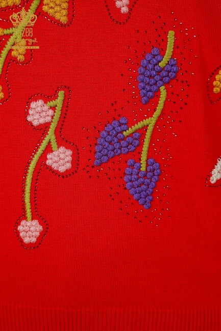 Women's Knitwear Floral Pattern Red - 16753 | KAZEE - Thumbnail