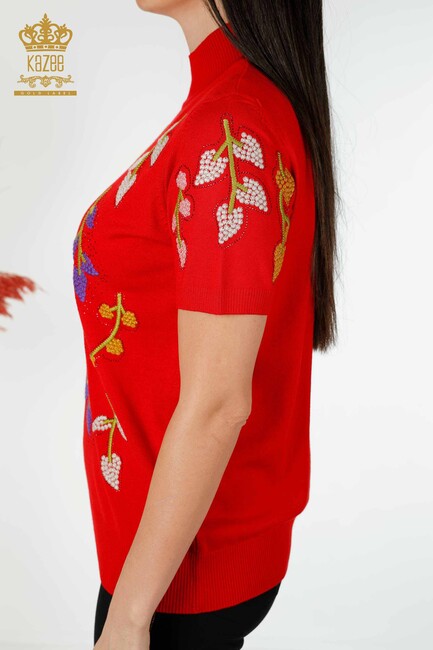 Women's Knitwear Floral Pattern Red - 16753 | KAZEE - Thumbnail