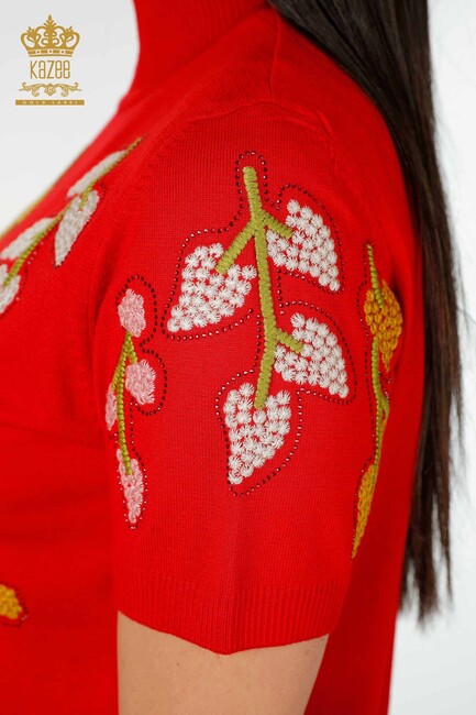 Women's Knitwear Floral Pattern Red - 16753 | KAZEE - Thumbnail