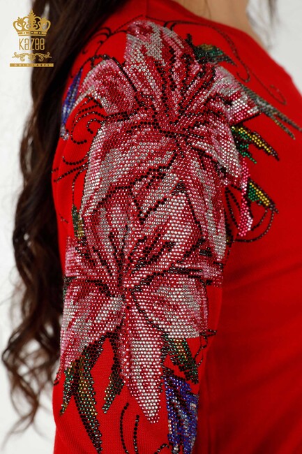 Women's Knitwear Floral Pattern Red - 30188 | KAZEE - Thumbnail