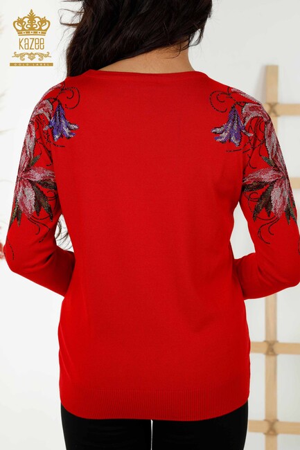 Women's Knitwear Floral Pattern Red - 30188 | KAZEE - Thumbnail