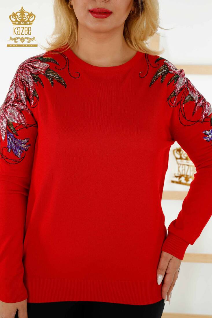 Women's Knitwear Floral Pattern Red - 30230 | KAZEE