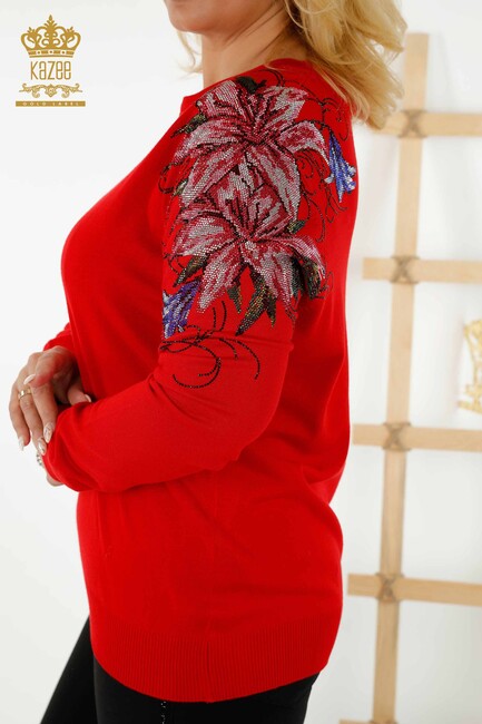 Women's Knitwear Floral Pattern Red - 30230 | KAZEE - Thumbnail