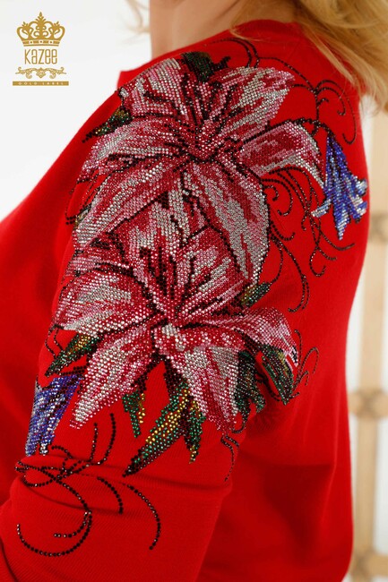 Women's Knitwear Floral Pattern Red - 30230 | KAZEE - Thumbnail