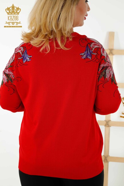 Women's Knitwear Floral Pattern Red - 30230 | KAZEE - Thumbnail