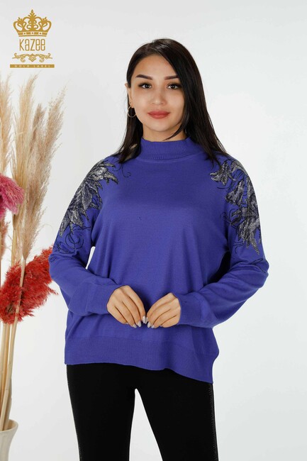 Women's Knitwear Floral Pattern Violet - 16597 | KAZEE - Thumbnail